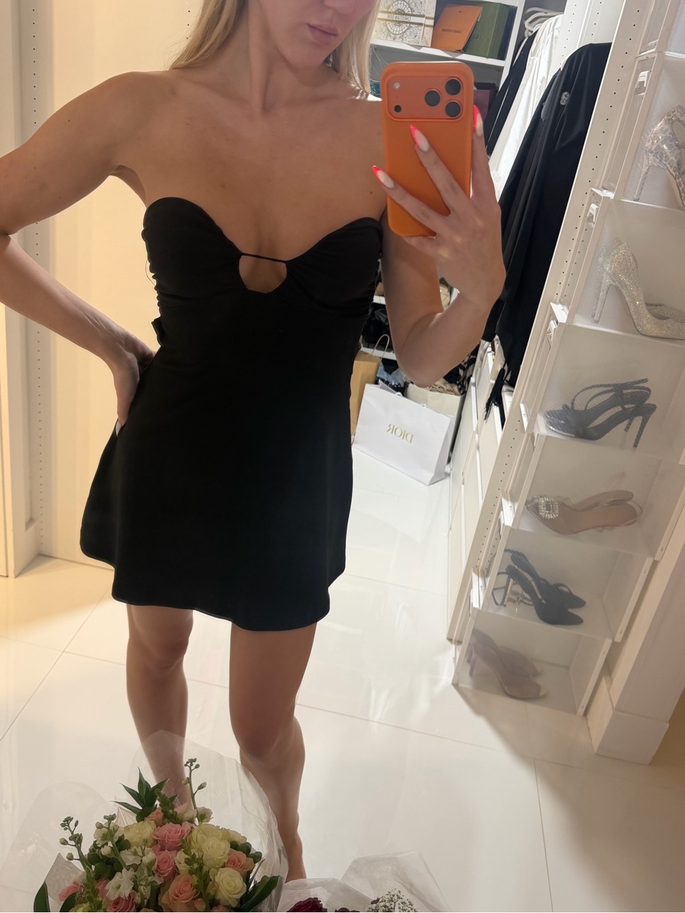 Strapless Black Mini Dress with Keyhole Front